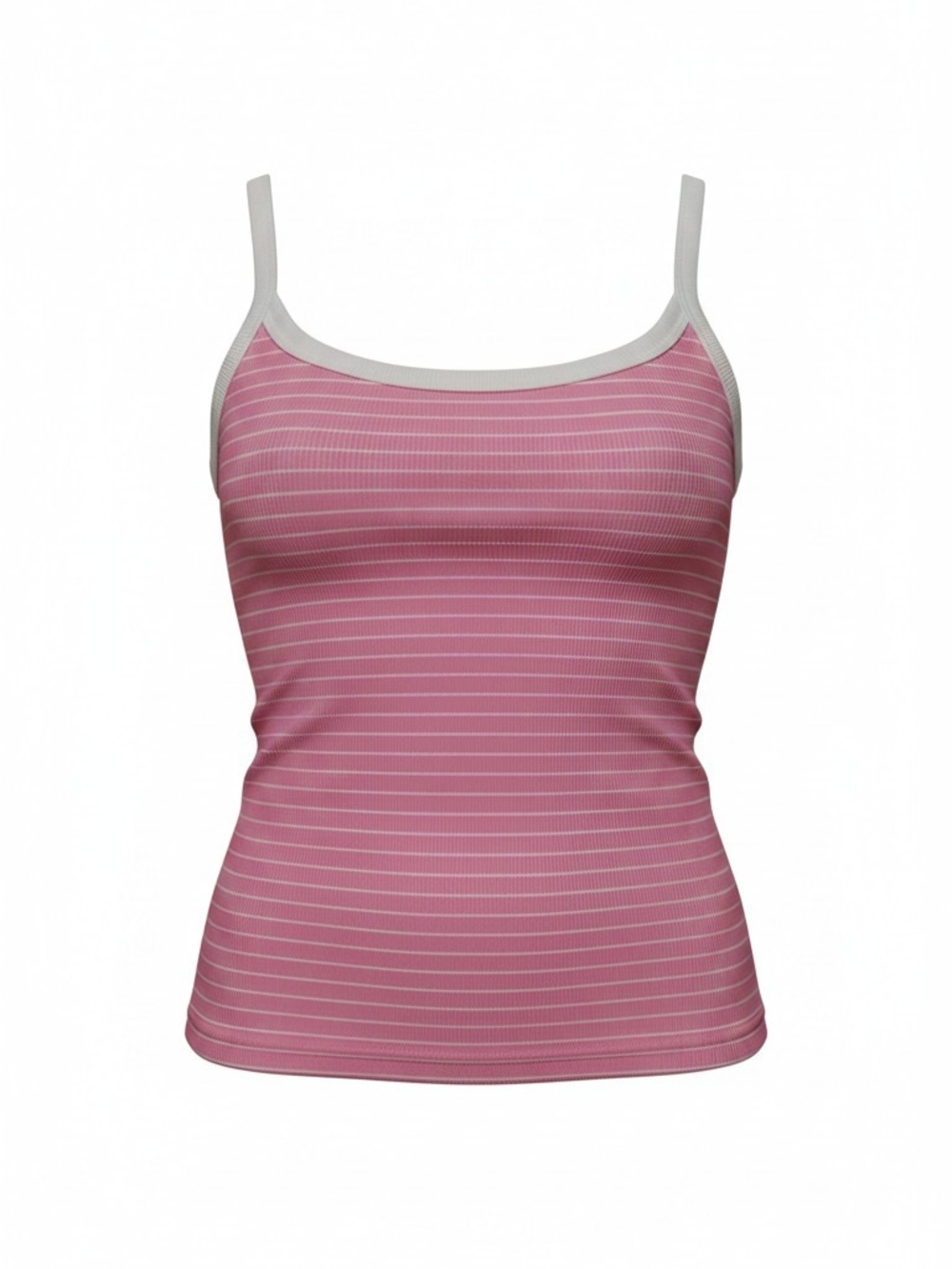 New SHEIN Pink Striped Ribbed Belly Tank Top with White Trim